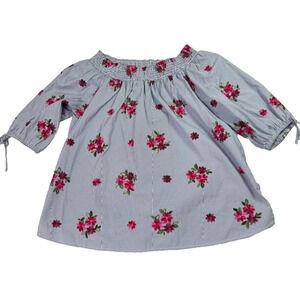 Melissa Page Blouse Top Womens Plus 3X Blue Off Shoulder Striped Embroidered